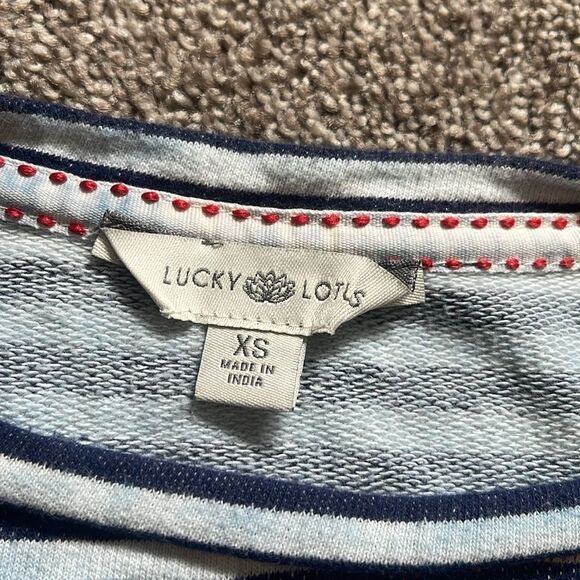 Lucky Brand Lucky Lotus Washed Blue Stripe Long Sleeve Top w/ front Zipper S- XS - Picture 6 of 10